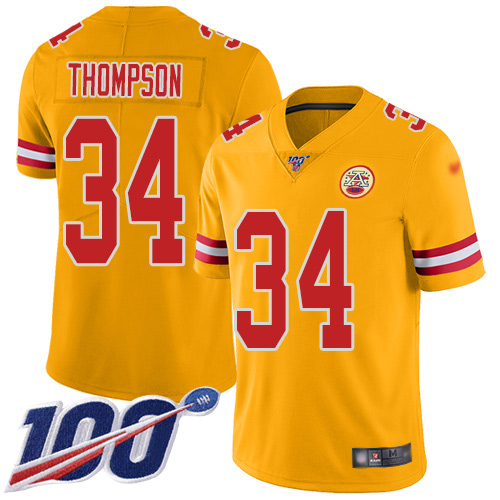 Men Kansas City Chiefs #34 Thompson Darwin Limited Gold Inverted Legend 100th Season Football Nike NFL Jersey